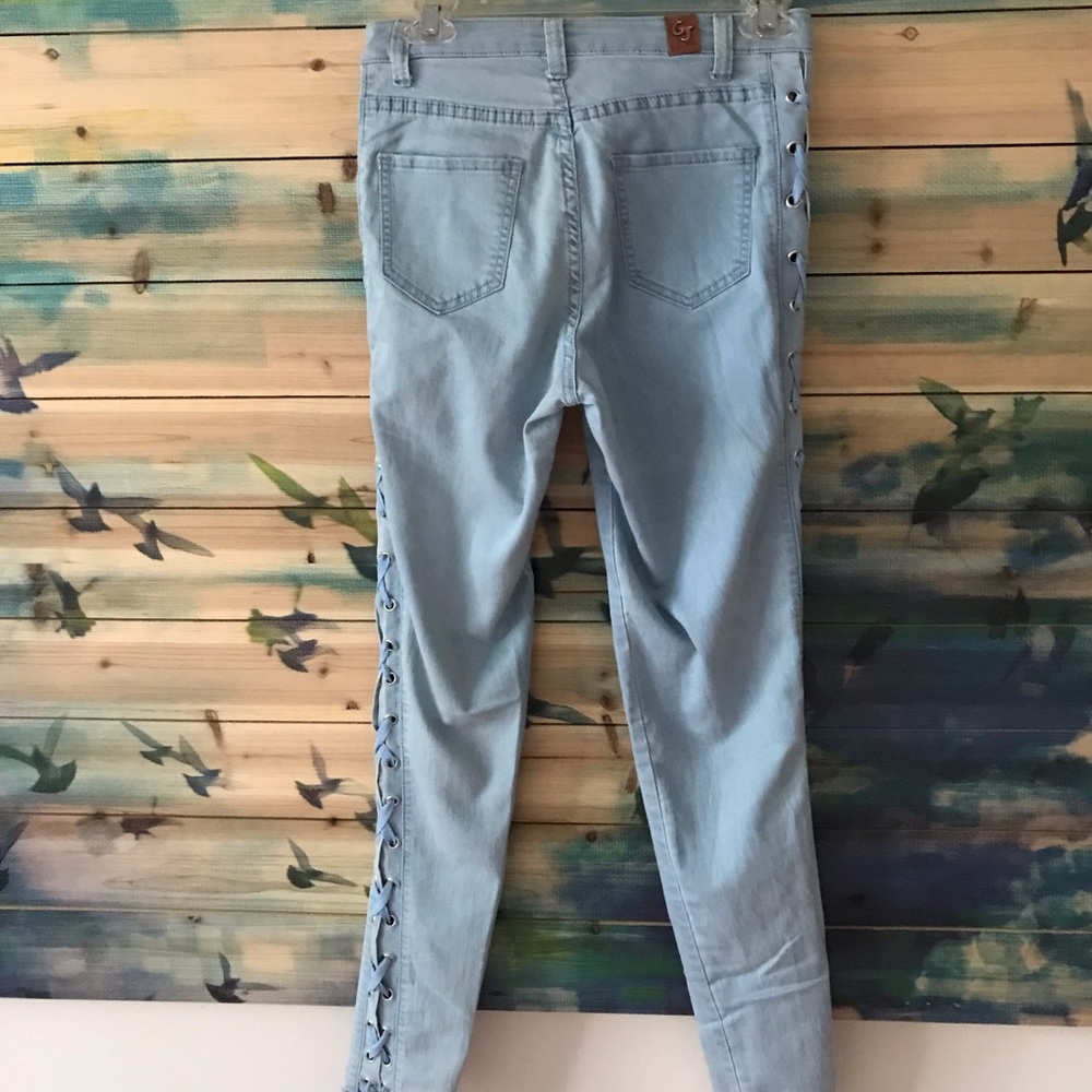 GOGO Jeans Light Color Denim High Waisted Laces on Sides Sexy Fun Jeans 5 - Picture 6 of 11